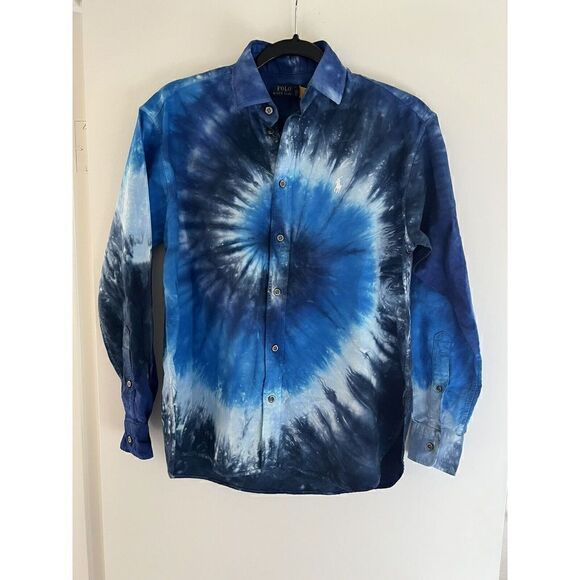 Polo Ralph Lauren Womens Blue Ocean Tie Dye Collared Button Up Shirt Size 2 - Picture 1 of 4